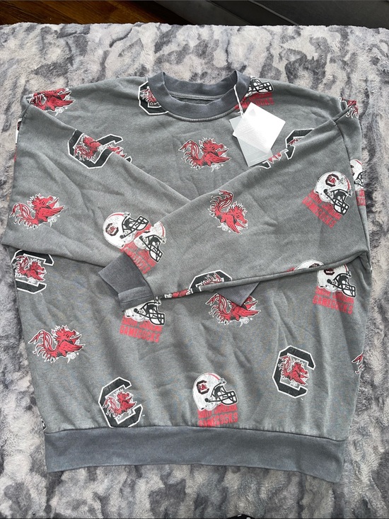 gameday couture Sweaters - Game day Couture Gray South Carolina Gamecocks Allover Print Crewneck Sweatshirt